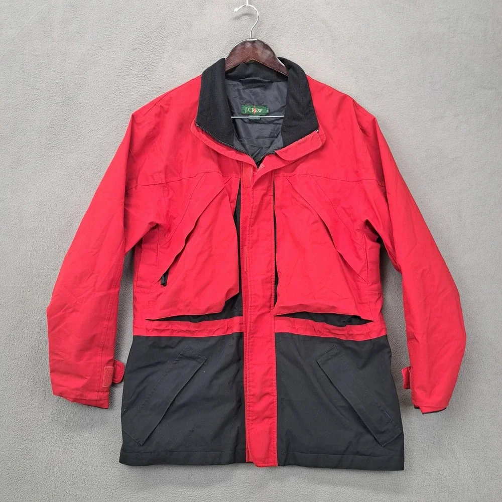 VTG J.Crew Gore-Tex Jacket Coat Mens Small Red Black Lightweight Full Zip Y2K